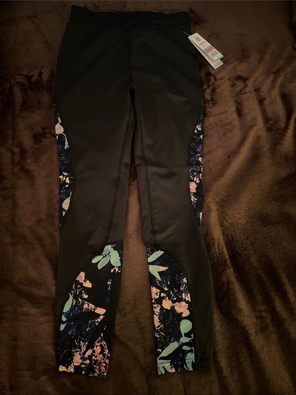 🆕 NWT POP Fit Black with Multi Color Design Leggings Ankle Length Size L
